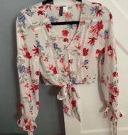 H & M  white floral long sleeve blouse