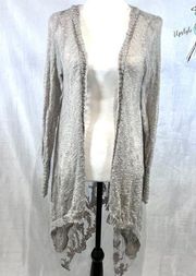 Gray loose knit and lace long sleeve cardigan sweater top size small