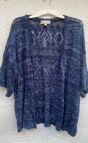 Vintage Carolyn Taylor Blue Crochet Open Knit Short Sleeve Sweater Cardigan 1x