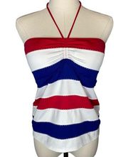 Ralph Lauren Capri Striped Halter Tankini Swim Top Red White Blue, size Large