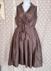 Vintage 90s Jessica Howard brown brocade pleated fit and flair dress Sz 14