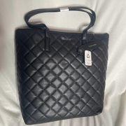 TAHARI Vegan Leather NWT Black Quilted Tote Bag PVC Medium