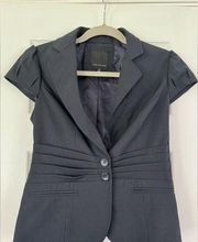 Blazer Black Pinstripe Short Sleeve Button suit jacket Womens XS