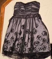 Black & Gray Floral Strapless Dress