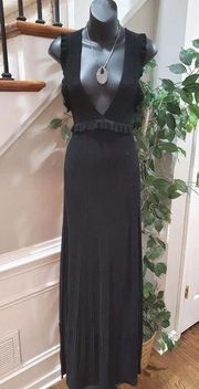 Elizabeth And James Women's Black Polyester V-Neck Sleeveless Long Maxi Dress XS