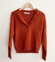 SOPHIE RUE V Neck open collar sweater burnt rust orange