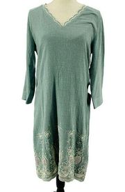 Soft Surroundings Teal Pissarro Embroidered Dress