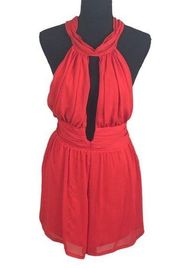 L'atiste Red Chiffon Halter Romper Size L