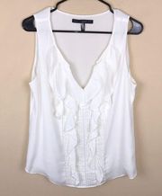 White House Black Market Women’s Ivory Ruffle Front Split Neck Sleeveless Blouse