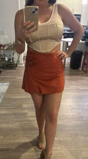 Rust Suede Mini Buckle Skirt 