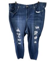 Torrid Sky High Skinny Medium Wash Distressed Elastic Waistband Denim Jeans 26R