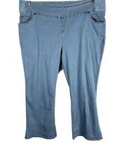 Woman Within Plus Size 28W Jeans Wide Leg Flare Pull On Elastic Light Blue 680