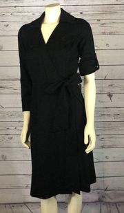 NWT Etcetera black wrap dress with long sleeves size 2