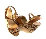 Circa Joan David Luxe Cjorsola Leather/Canvas Design Wedge Sandals Sz 8