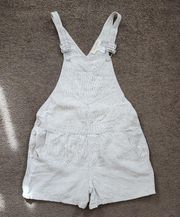 Cream Striped Linen Short Overalls, Women's 2