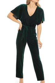 June & Hudson Jumpsuit MEDIUM Emerald Green Velvet Dolman Sleeve Ankle V-Neck