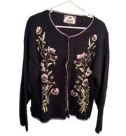 Vintage Tiara International Cardigan Sweater Black Floral