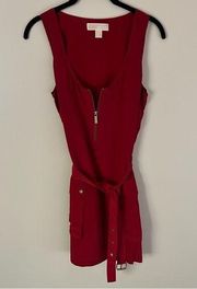 Michael Kors Belted Red Mini Sleeveless Silk Dress | S