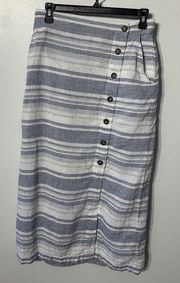 Cynthia Rowley 100% Linen Midi Skirt Yarn Dyed Striped Size Medium Lightweight