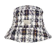 Madden NYC Plaid Bucket Hat Boucle Fabric Black Women's One Size New NWT