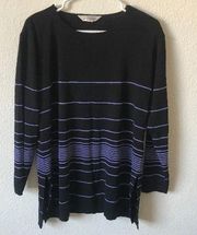 Exclusively Misook top Black w purple stripes L/XL