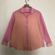 BEACHLUNCHLOUNGE PINK AND ORANGE STRIPED LONG SLEEVE BUTTON UP SHIRT BLOUSE TOP