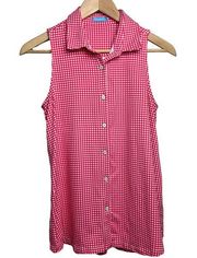 J. McLaughlin Coral Gingham Sleeveless Button Down Collared Top Sz. S