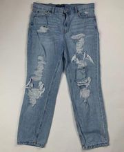 Aeropostale Womens Mom Jeans Size 8 Blue Light Wash Distressed Destroyed Cotton