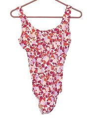 LL Bean One Piece Swimsuit Floral Pink Vibrant Swimming Summer Vacation Size 8