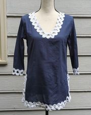 Gretchen Scott Designs 3/4 Sleeve Ric Rac Trim Tunic Shirt