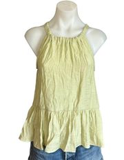 Blu Pepper Pastel Green Crinkl Babydoll Top LARGE Halter Sleeveless Ruffle NEW