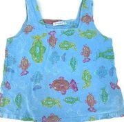 Fresh Produce Women's Rainbow Fish Sleeveless Square Neck Tank Top Blue Large