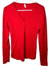 Zyia Active Red "Don't Wake Me" Waffle Knit Thermal L/S V-Neck Top Sz M