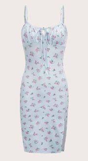 Floral Split Ruched Bust Knot Cami Dress