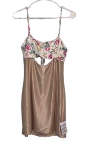 Women’s  Designs Floral and Champagne sleeveless mini slip dress with cutout