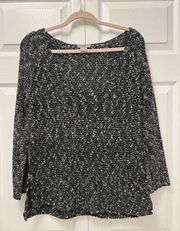 Helmut Caged Boucle Linen Sweater Black Marled Raglan Sleeve Sweater Size PS