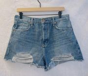 Arizona Jean Co. Light Wash Denim Hi Rise Distressed Cut Off Jean Shorts size 13