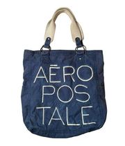 Aeropostale Vintage Style Blue Cotton Embroidered Double Handle Tote Bag