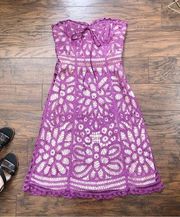 Betsey Johnson • vintage Y2K lace dress purple strapless tape crochet antique