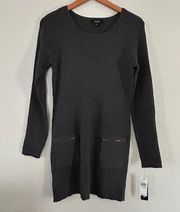 NWT AGB Grey Long Sleeve Sweater Dress Zipper Pockets Winter Large Comfy