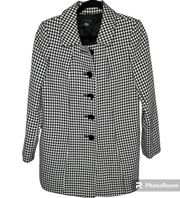 Hounds Tooth Lined Mid Length Coat Black and White Size 6 Women