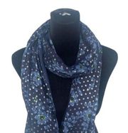 Hollister California Womens Floral Silver Polka Dot Fringe Trim Scarf Blue OS