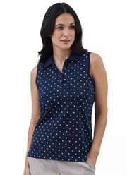 CHAPS Womens Sleeveless Polo Shirt Size XL Navy & White Polkadots New