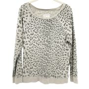 Current/Elliott Womens The Letterman Leopard Animal Print Sweatshirt Size M Gray