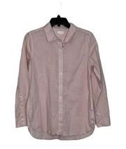 Garnet Hill Button Up Shirt Size 06 Pink White Striped Organic Pima Cotton Women