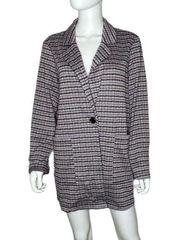Sanctuary Women's Plaid Houndstooth Notch Collar Single Button Long Blazer sz M