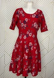 MILLY Twilight Red Floral Print Fit & Flare Dress