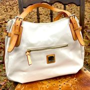 Dooney & Bourke White Handbag Large Tan Leather Straps Hobo Tote