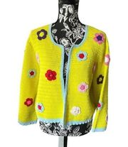 Alice and Olivia Anderson Floral Crochet Cardigan Sweater Yellow XLARGE