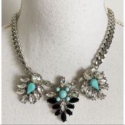 AE • Silver Black Teal Gemstone Statement Necklace